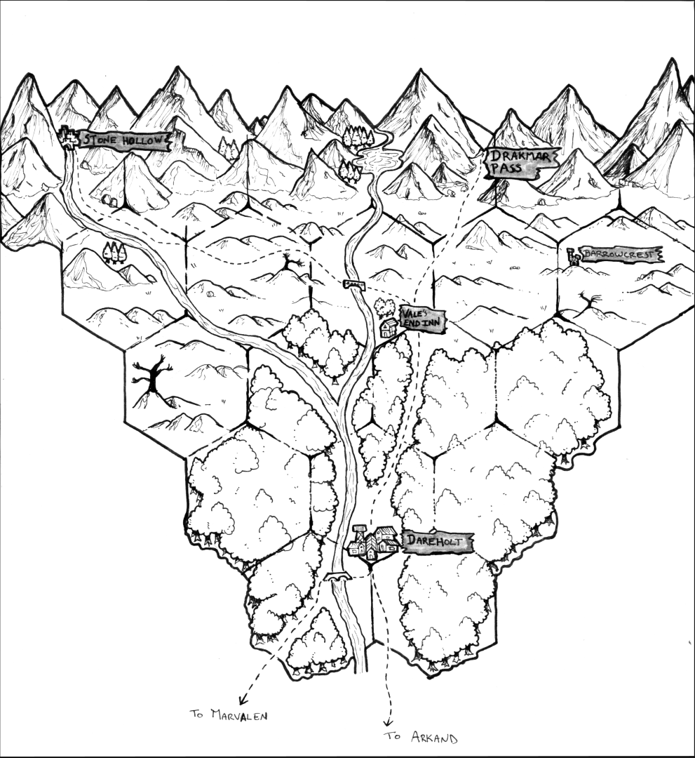 Map of the Northern Reach — Dareholt, Vale's End Inn, and the way toward the Misty Vale.
